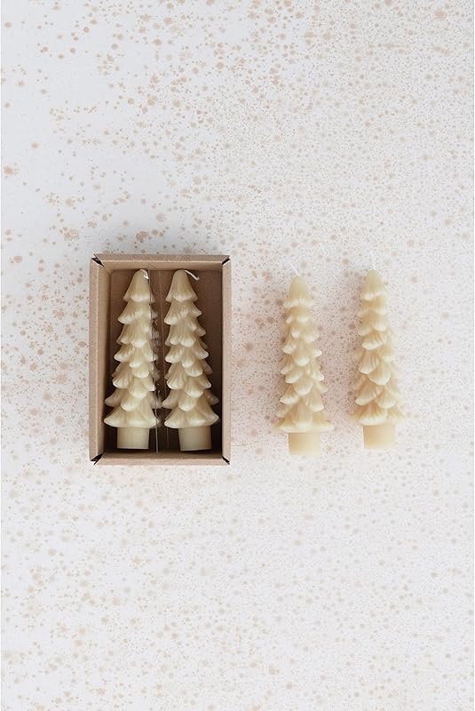 Unscented Tree Shaped Taper Candles Eggnog Boxed Set of 2 5