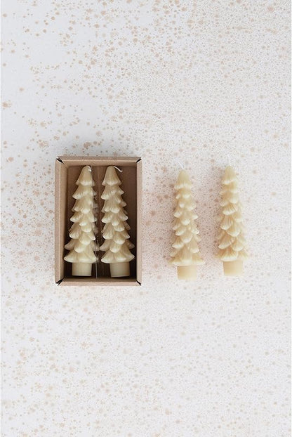 Unscented Tree Shaped Taper Candles Eggnog Boxed Set of 2 5