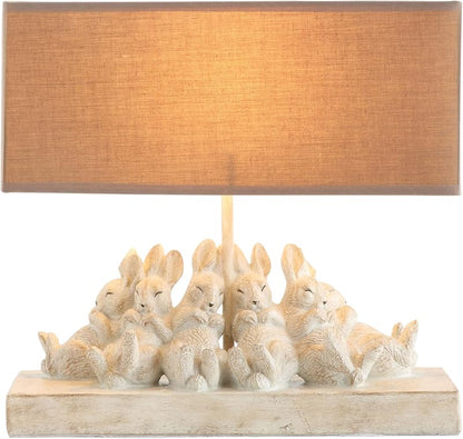 Whitewashed Rabbit Table Lamp with Sand Colored Linen Shade
