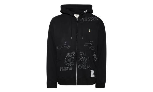 Distressed Graffiti Print Zip-Up Hoodie "Black" J14PK721 BLAC