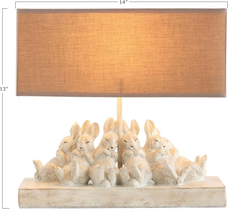 Whitewashed Rabbit Table Lamp with Sand Colored Linen Shade