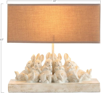Whitewashed Rabbit Table Lamp with Sand Colored Linen Shade