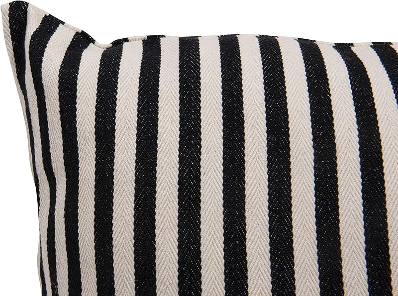 Woven Cotton Striped Pillow Black and Cream