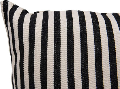 Woven Cotton Striped Pillow Black and Cream