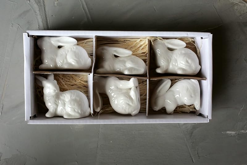 White Ceramic Bunnies Set of 6 Pieces