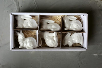 White Ceramic Bunnies Set of 6 Pieces